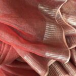 red linen tissue saree,linen tissue red pure organic handwoven saree with silver zari border,partywear linen saree,blouse stitching,saree